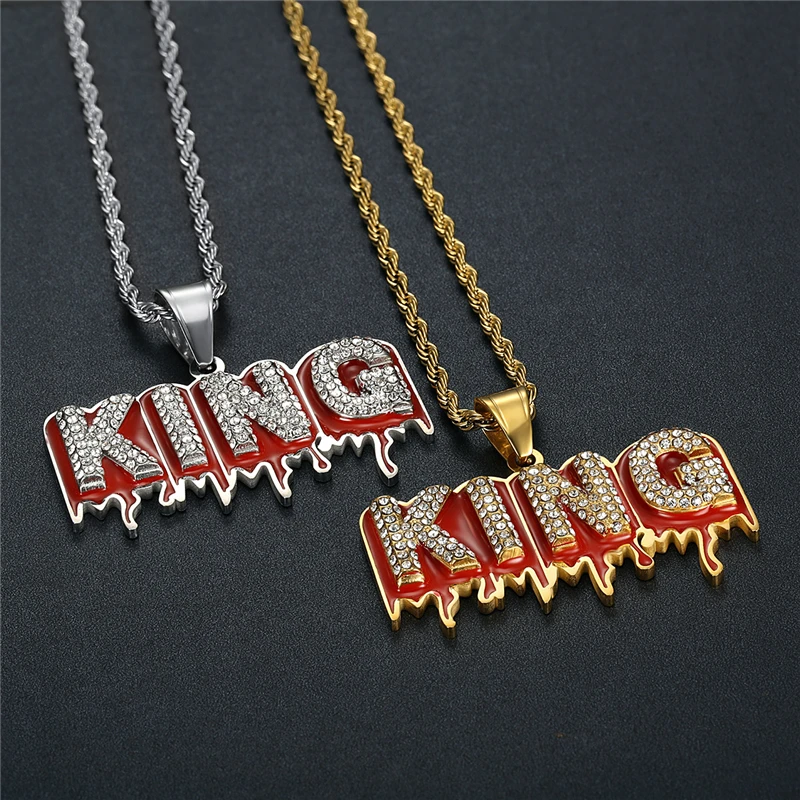 

Minimalist Style 316l Stainless Steel Chain Necklace For Women Vintage Red Color Fire King Pendant Friends Family Gift Jewelry