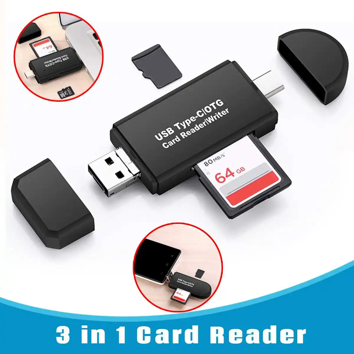

SD Card Reader USB Type-C Card Reader Universal TF/SD Memory Card OTG Reader Cardreader Adapter 3 In 1Memory Card Reader