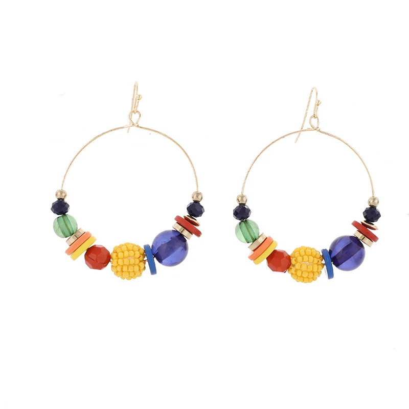 

New Trend Exaggerated Mixed Colorful Beads Color Rice Bead Earrings Big Circle Earrings For Women 2021