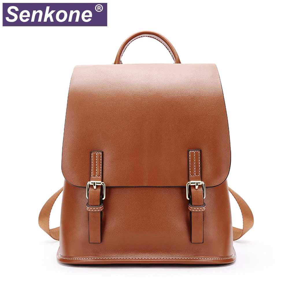 

Vintage Women Backpack Genuine Leather Preppy Style Schoolbag For Girls Travel Bag Large Capacity Knapsack Lady Day Pack Bag