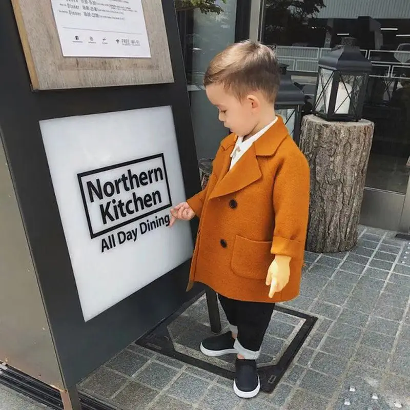 Детское весенне осеннее пальто куртка шерстяное для мальчиков длинное детская