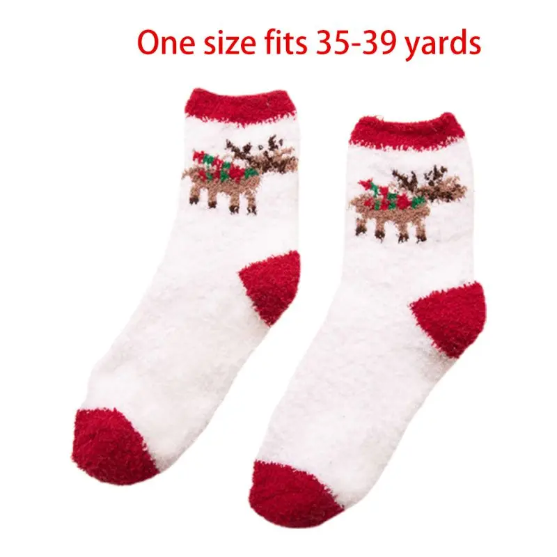 Женские рождественские Пушистые Носки тапочки Мультяшные снежинки лось Санта