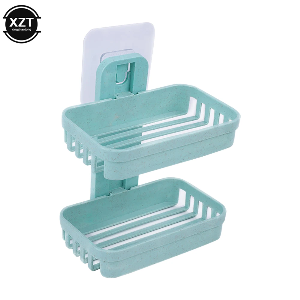 

1Pcs Bathroom Suction Cup Soap Dishes Plastic Holders Wall-mounted Double-deck Creative Drainage Soap Storage Double Racks U3