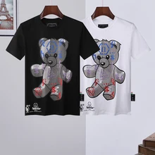 Fashion brand Plein short sleeve mens round neck T aggressive personality Blue cool Bear PP hot drill fashion mens short T