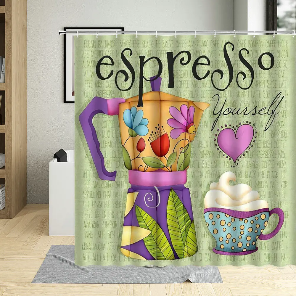 

Vintage Tea Pattern Flowers Teapot Shower Curtain Daily Life Illustration Waterproof Bathroom Curtains For Living Room Decor