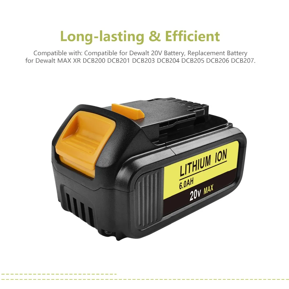 Аккумулятор Powtree 6000 мАч 18 в DCB200 для электроинструмента Dewalt DCB180 DCB181 DCB182 DCB201 DCB201-2