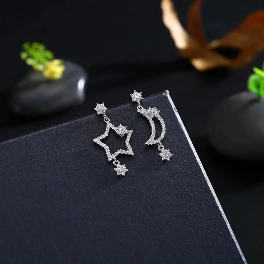 

LEKANI 925 Sterling Silver Drop Earrings For Women The Stars And Moon Design Inlaid Zircon Earring Party Fine Jewelry New