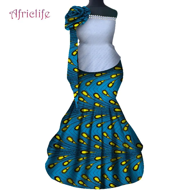 Women Evening Party Wedding Skirt Suit Sleeveless Shoulder Flower Pears Decoration Slim Top and Hip Floor-length Skirt  WY8045