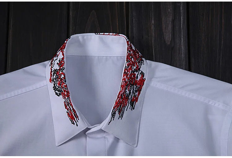 

Men Shirts Luxuy Exquisite Cotton Casual Mens Dress Shirts Plus Size 4xl Embroidered Collar Long Sleeve Shirts Man