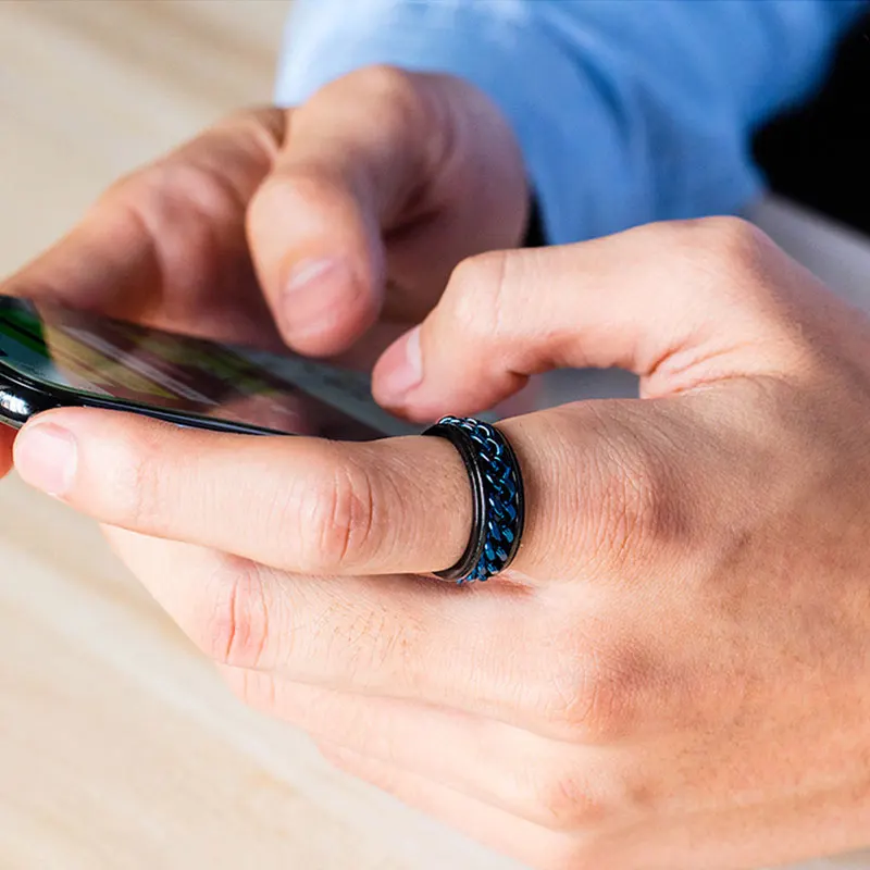 Гламурные мужские кольца из черной нержавеющей стали с синей цепочкой дорожные в