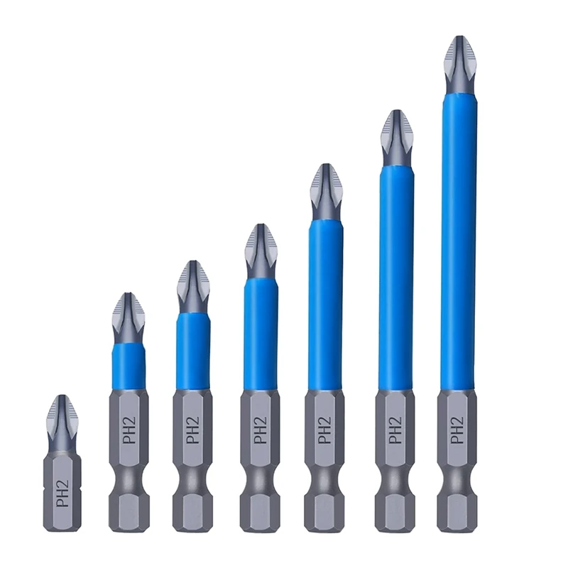 

7Pcs Magnetic Anti-Slip PH2 Bits Set,Cross Electric Screw Nozzle Taper Corrector Fits Electric Drill Driver