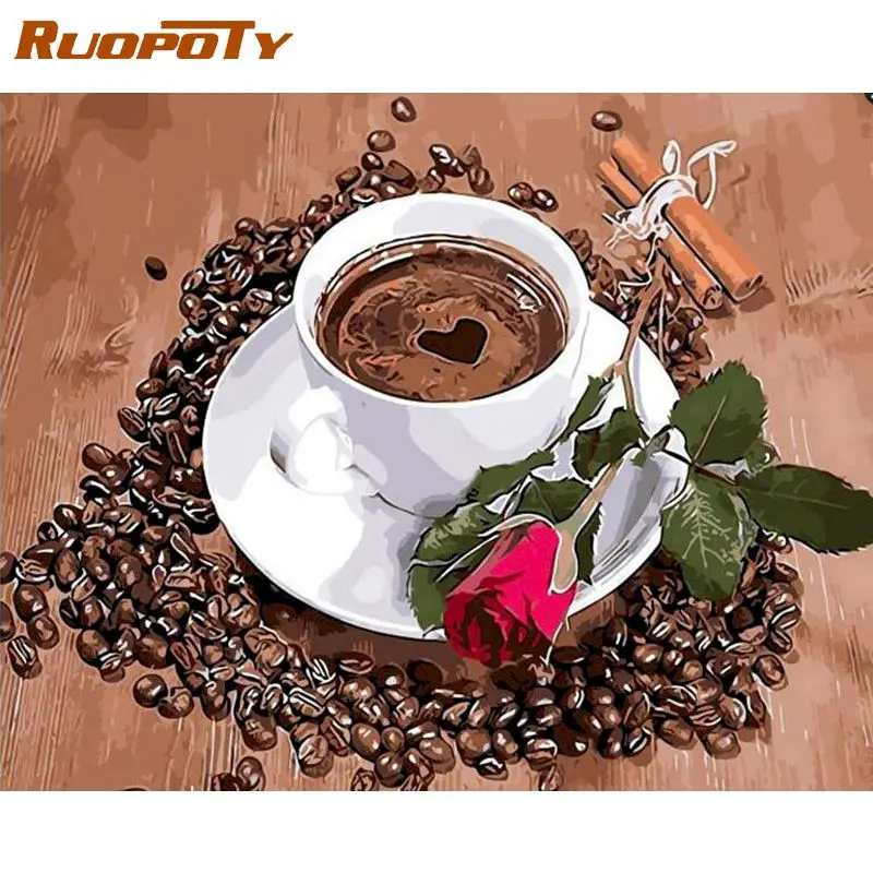 RUOPOTY рамка кофейная роза DIY живопись маслом по номерам пейзаж каллиграфия