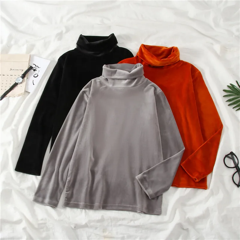 

Turtleneck Bottoming Shirt for Women 2021 Western Style Autumn and Winter New Velvet Padded Thickened Top Long Sleeve T-shirt