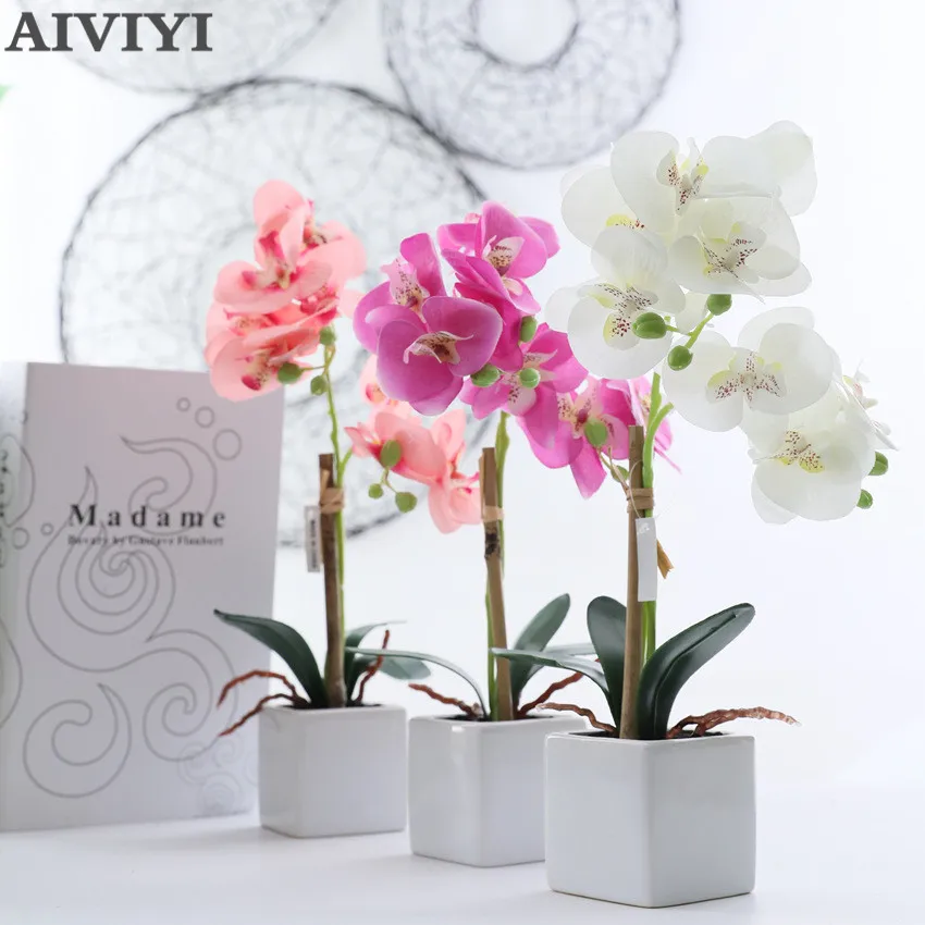 2 вилки Орхидея маленькая квадратная керамическая раковина искусственный цветок