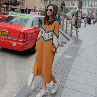 long sleeve dress women loose fall warm all match korean style midi thickening baggy plus size 4xl newest basic patchwork orange