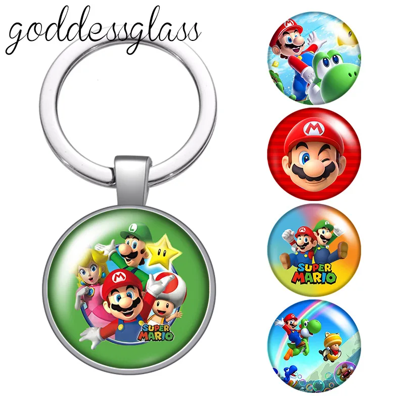 Брелок в стиле игры Super Mario из аниме круглый стеклянный брелок с кабошоном для