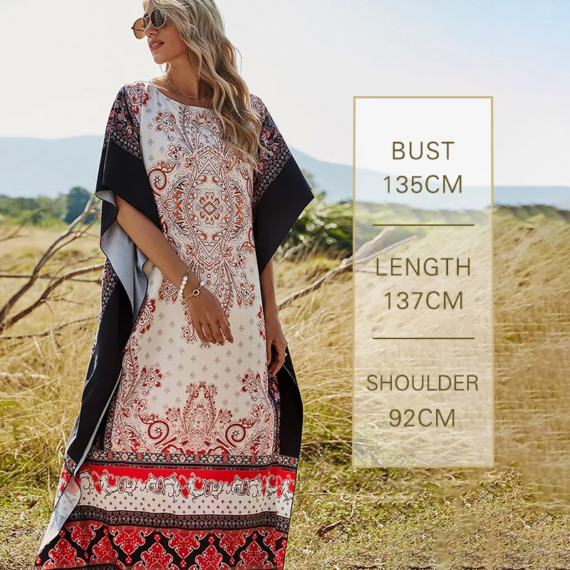 

Vintage Fashion Long Dress Casual Loose Women'S Clothing Bohemia Beach Dress Patchwork Print Cover Ups For Swim 2021