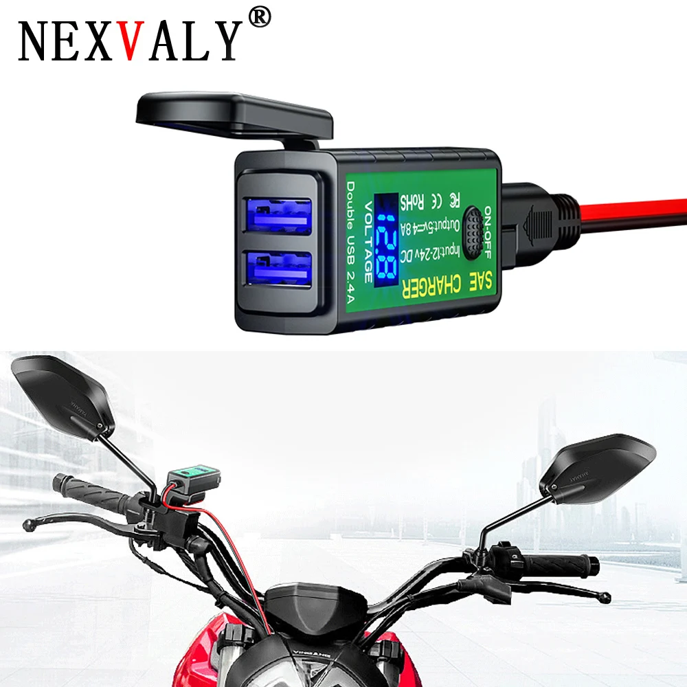 

NEXVALY Dual USB зарядное устройство для мотоцикла SAE разъем с напряжением светодиодный дисплей переключатель вкл. Выкл. USB адаптер питания для тел...