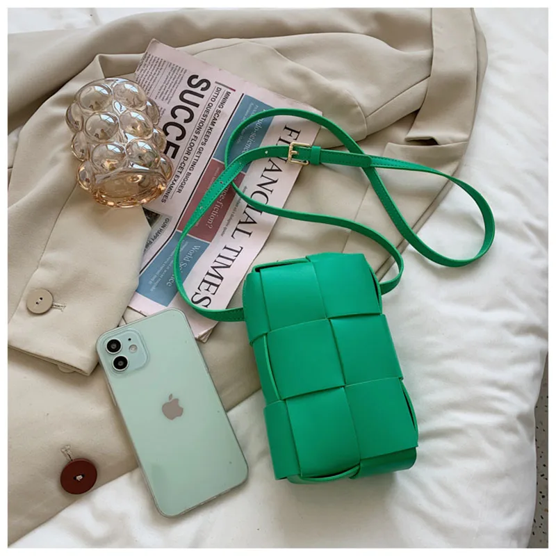 

Weave Design Solid Pu Leather Crossbody Bags for Women 2021 New Small Phone Handbags Luxury Brand Female Shoulder Bag Summer