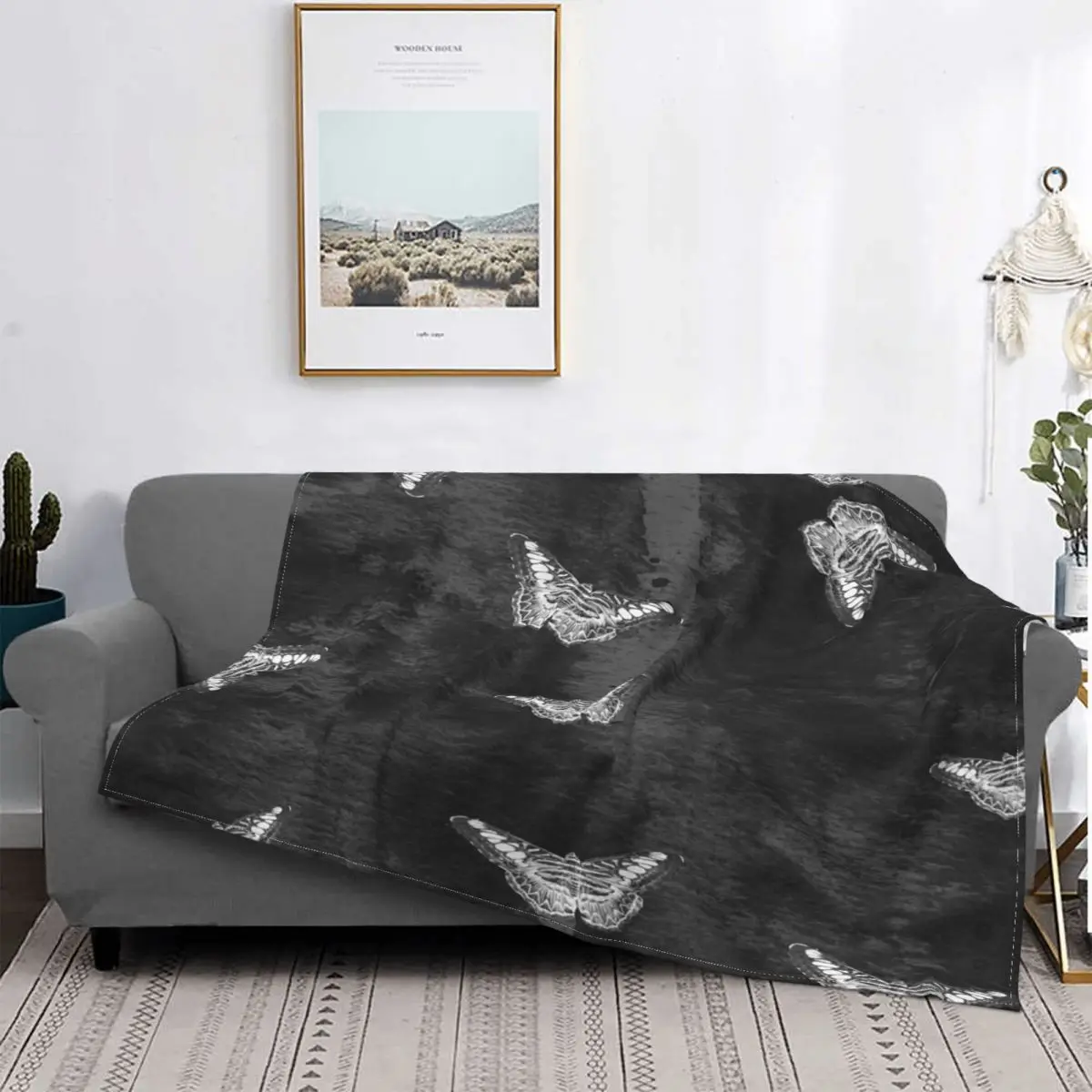 

Manta gótica negra con patrón de polilla, colcha para cama a cuadros, manta de playa, manta a cuadros, colcha de verano