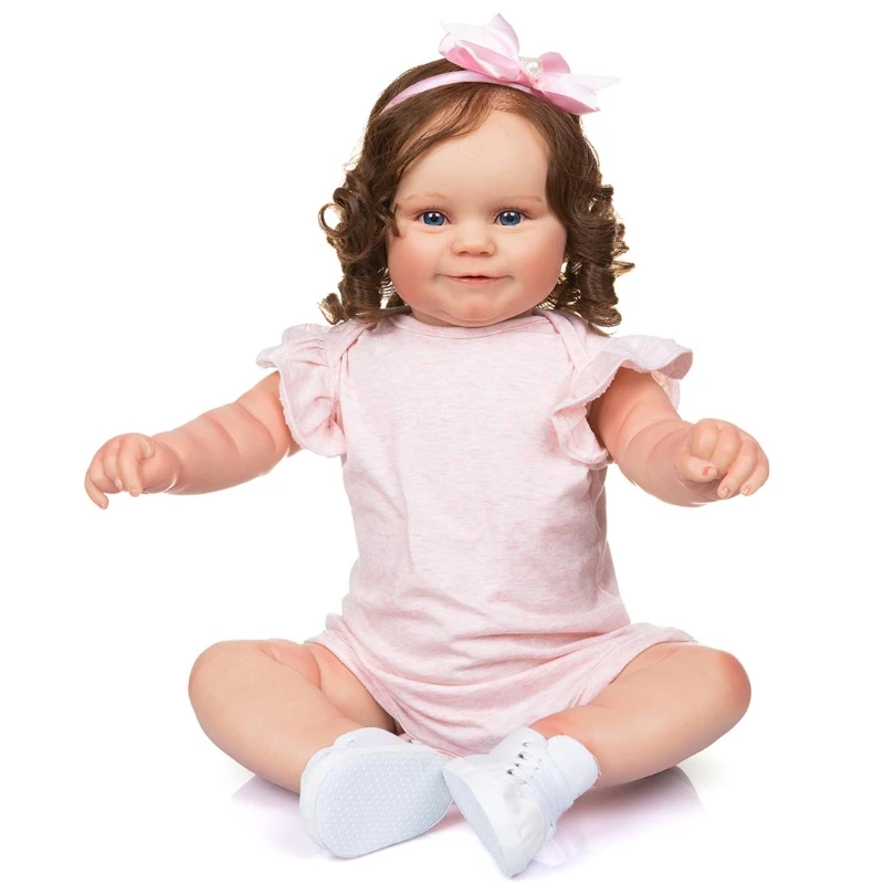 

J2FF 19inch Handmade Doll Soft Toy Lifelike Reborn Dolls with Hairdress Brown Haircut