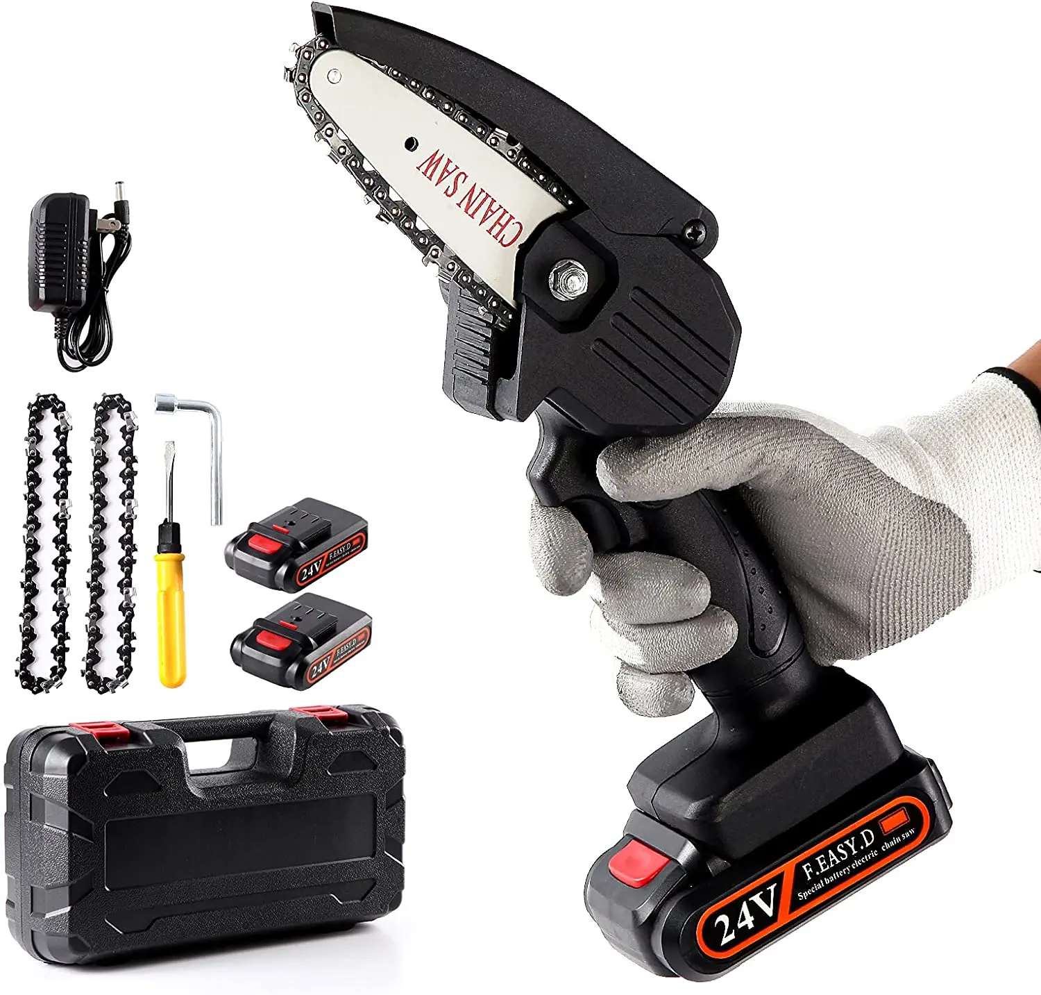 

Sharp-tec Mini Chainsaw, 4 Inch 24V Battery Powered Cordless Electric Chainsaw with Charger, Portable Saw Metal wall plate