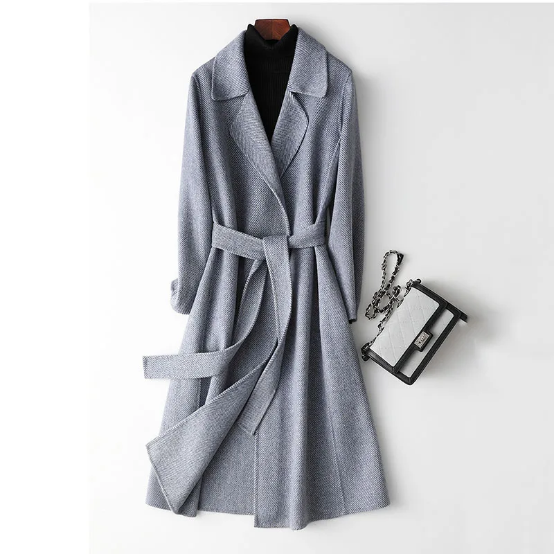 

Classic Double-sided Cashmere Coat Women's 2020 New Wool Coat Women Casual V-neck Woolen Coat Female High-end Outwear Mujer Q186
