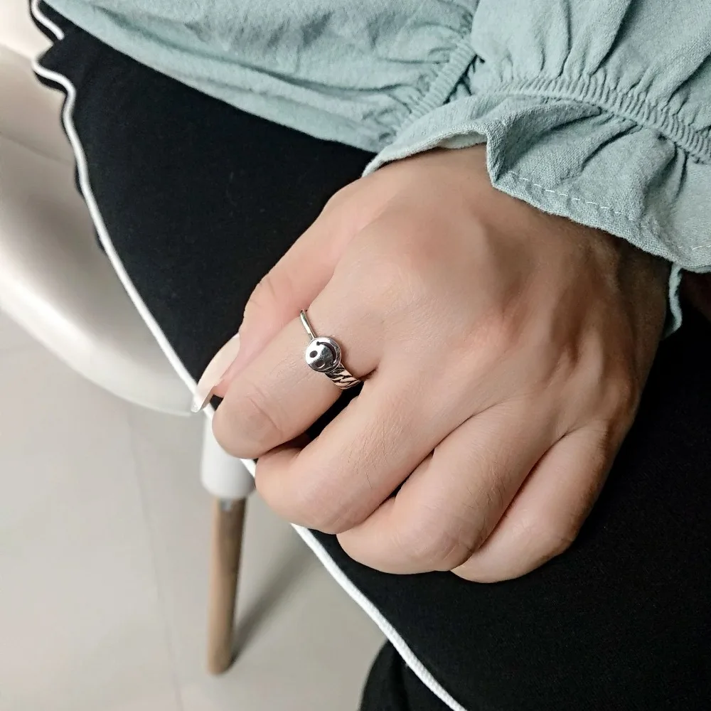 SHANICE, 925 пробы, серебряное, Открытое кольцо, для женщин, леди, панк, Винтаж, старый тайский, серебряная, для девушек, цепочка, улыбка, личность, хорошее ювелирное изделие, Anillos