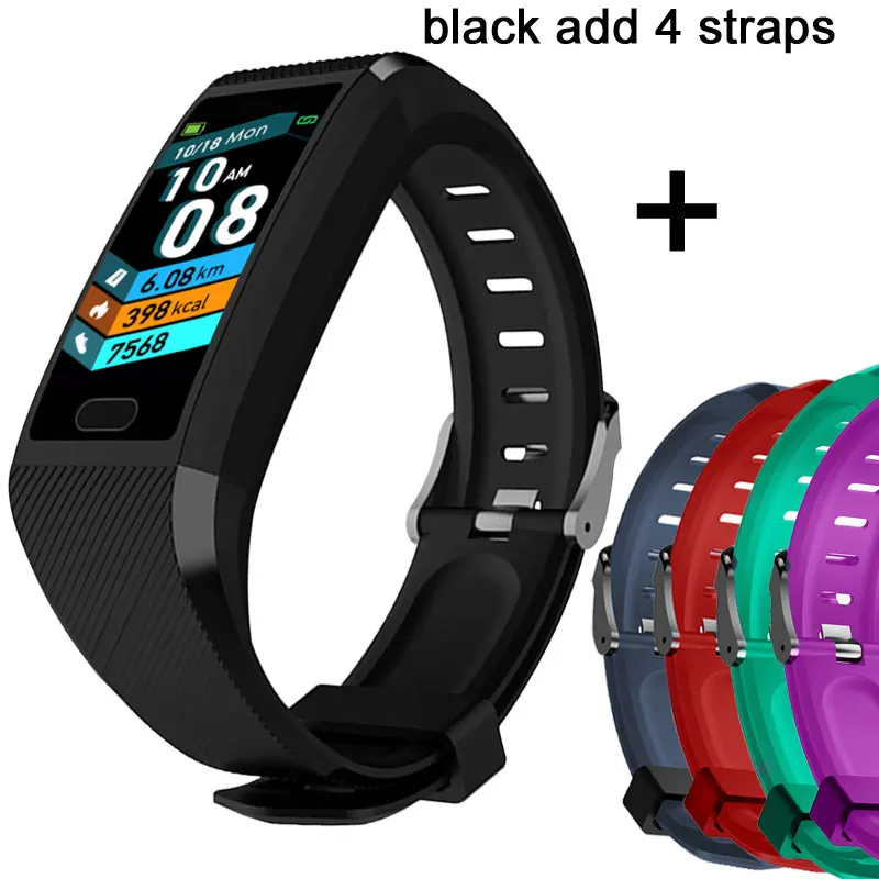 Black add 4 straps Умные часы для мужчин, кровяное давление, умные часы, водонепроницаемые, умные часы для женщин, браслет для спорта и здоровья, Смарт часы для Android Ios - Цвет: Black add 4 straps