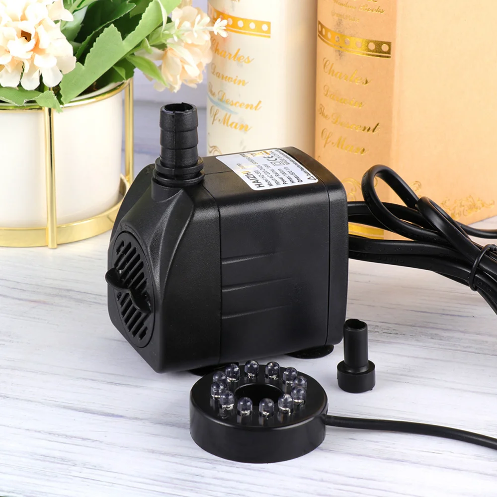

15W Fish Tank Submersible Pump Aquarium Circulation Mini Pump with 12 LED Light with UK Plug (Black)