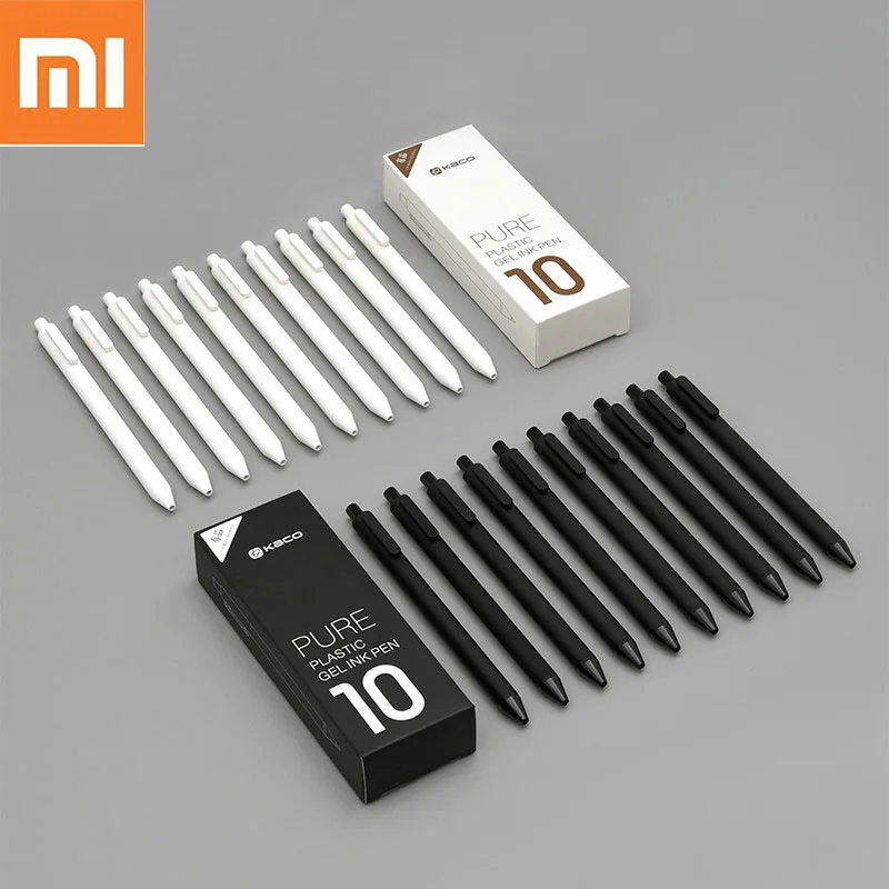Гелевая ручка Xiaomi KACO, 10 шт., 0,5 мм, черные чернила, сменные чернила, ручка из АБС-пластика, длина записи 400 мм, плавное письмо для офиса и учебы