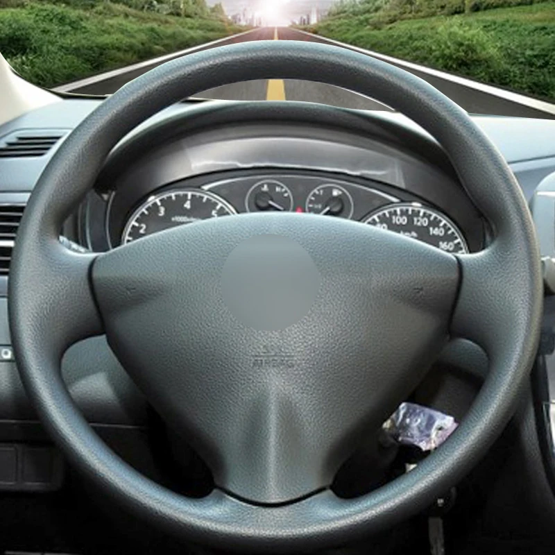 Рука сшитый черный искусственная кожа PU чехол рулевого колеса автомобиля для Nissan