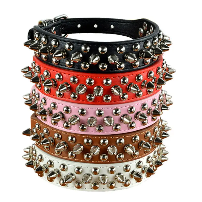 

9 Colors 2.5cm Width PU Leather Pet Collar Round Spikes Studded Dog Collars for Small Medium Dogs XS/S/M/L