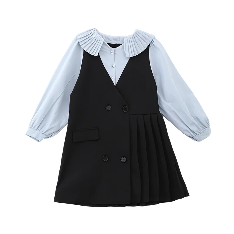 

2022 весеннее платье из двух частей для девочек, элегантное плиссированное платье, милая модная одежда для маленьких детей, #6741