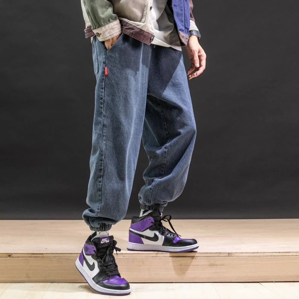 Модные черные джинсы в стиле ретро мужские шаровары Харадзюку Свободные