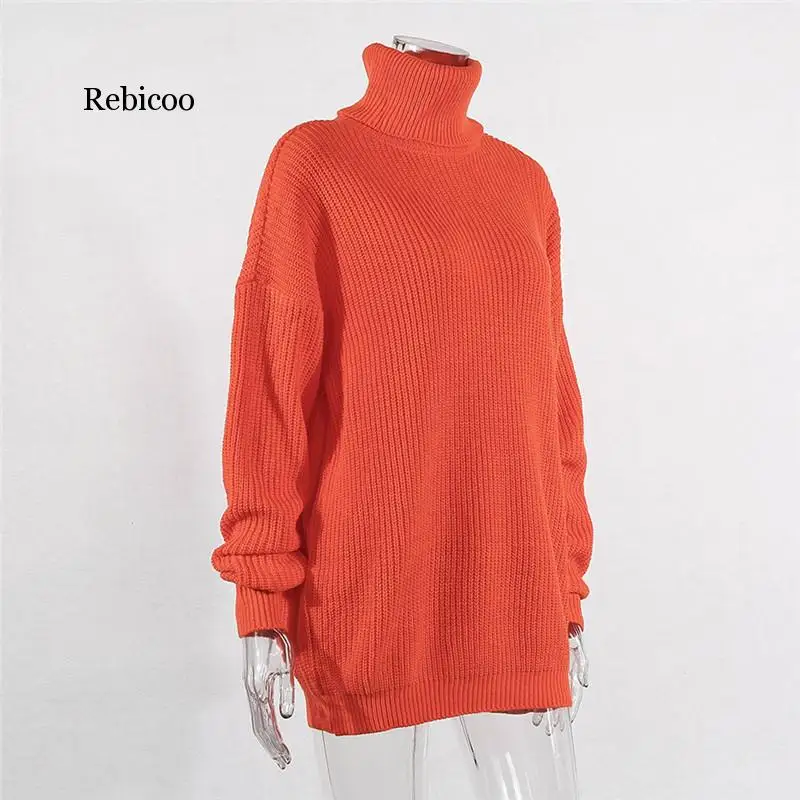 Женский свитер с высоким воротником Rebicoo неоновый вязаный пуловер большого
