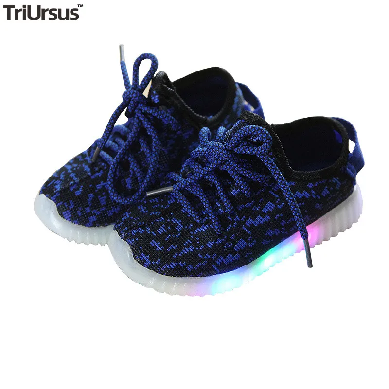Детская обувь с Led светильник Yee zy кроссовки для мальчиков и девочек трикотажные