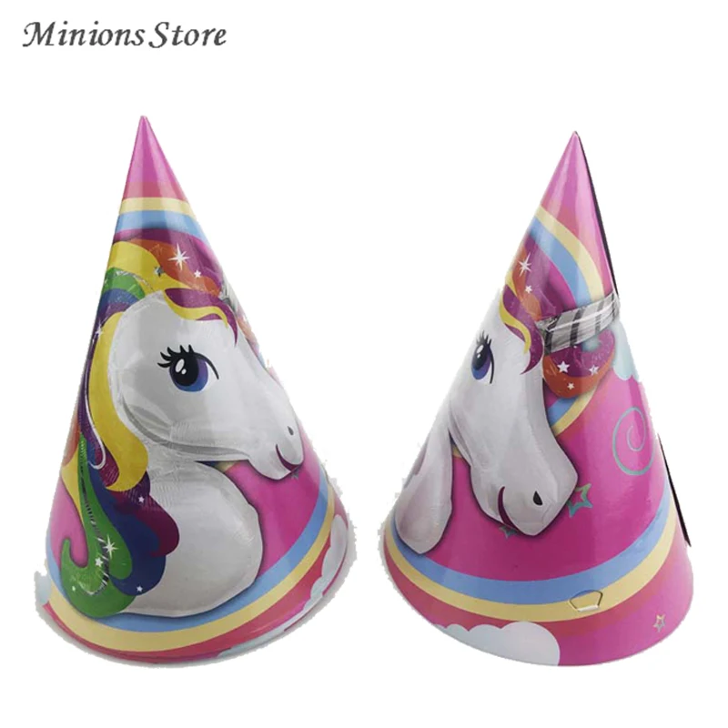 6 шт./лот единорог тематические праздничные бумажные шапки для детей с днем