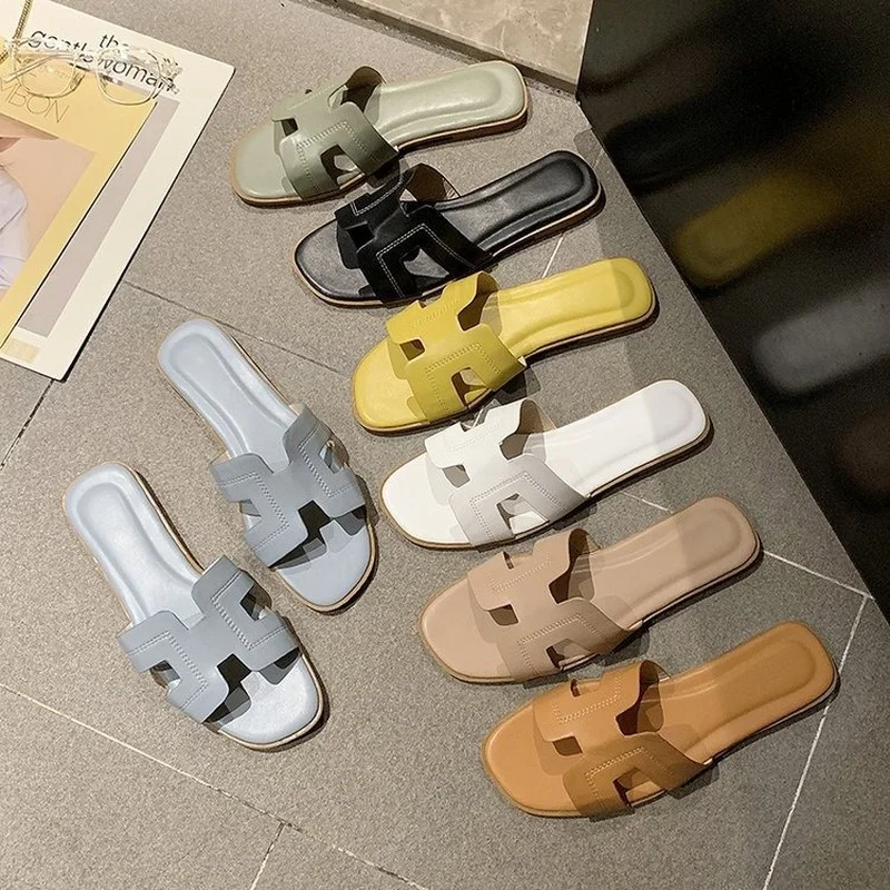 

New Style Slippers Women Summer Fashion Outer Wear Flat Beach Shoes Comfortable One-word Sandals and Slippers Women's Shoes
