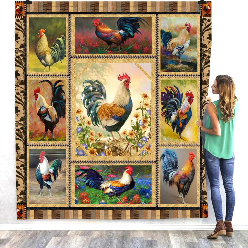 

Rooster 3d printed fleece blanket for Beds Hiking Picnic Thick Fashionable Bedspread Sherpa Throw Blanket 07
