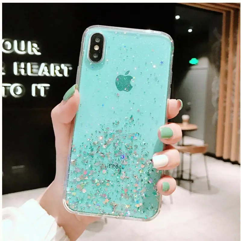 Блестящий чехол для телефона из ТПУ Samsung Galaxy S8 S9 S10 Plus Красочные Блестки