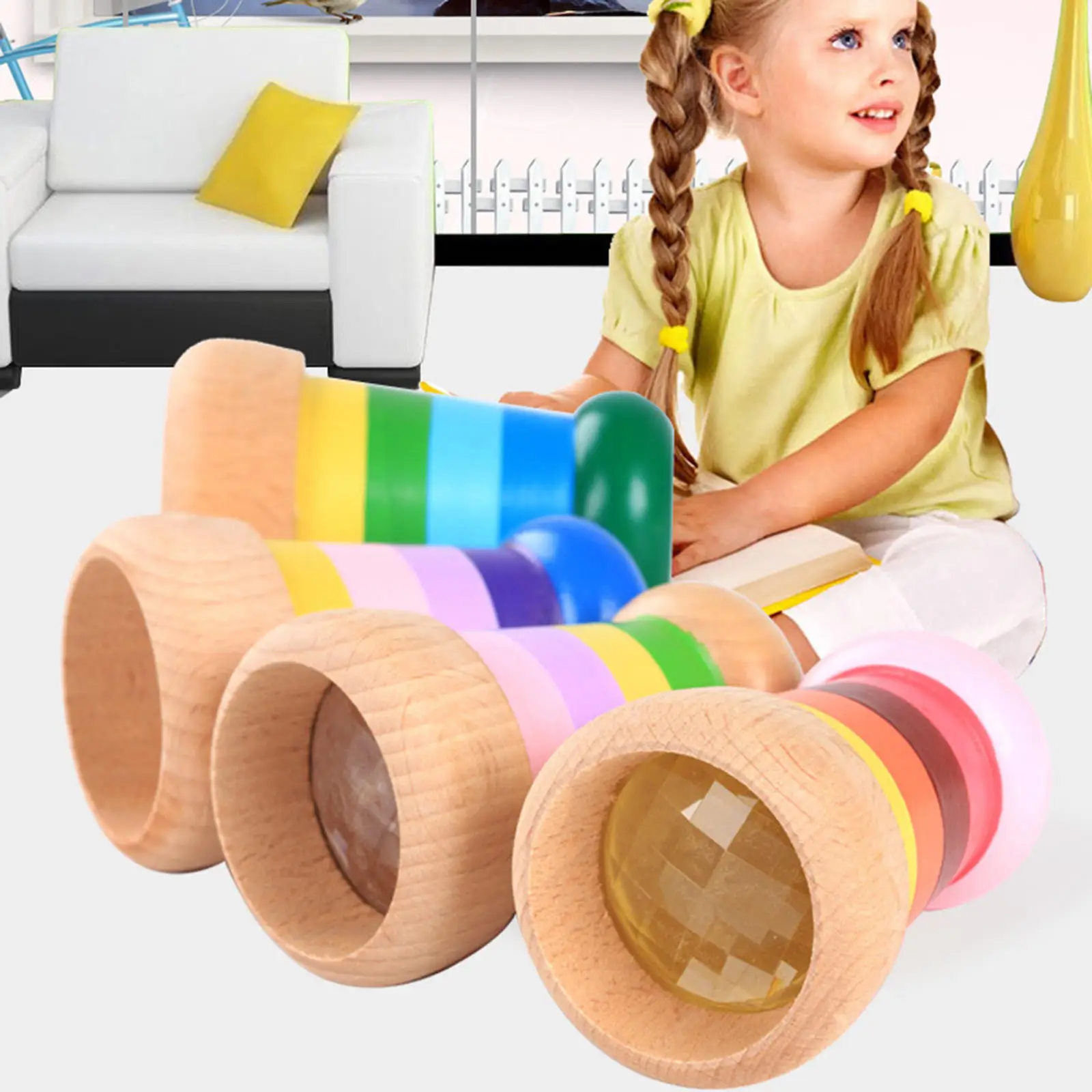 

Rainbow Wooden Toys Magical Kaleidoscope Bee Eye Effect Prism Toy