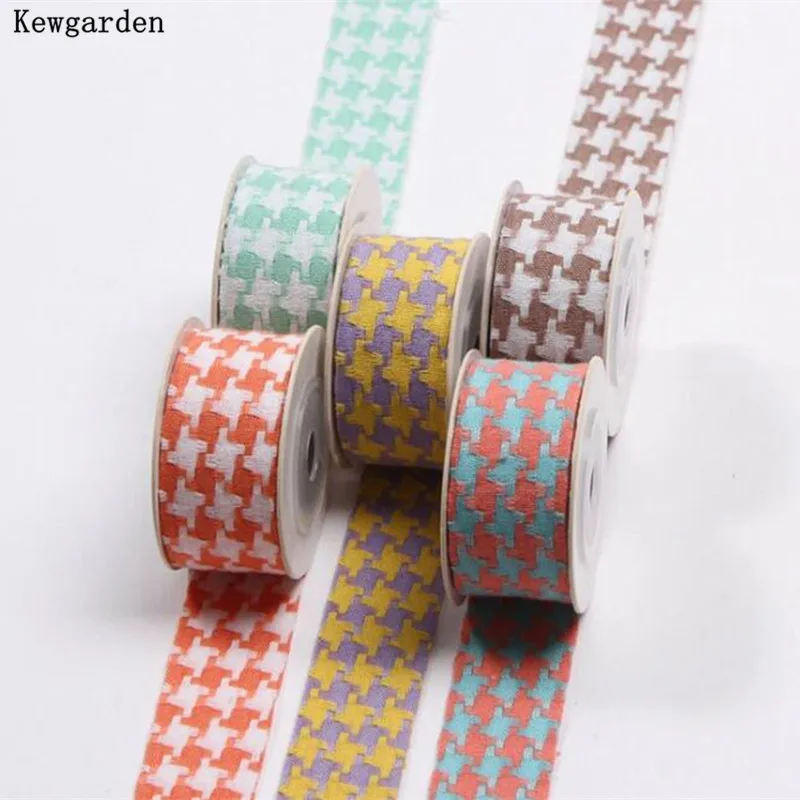 

Kewgarden DIY Make Hair Bow Tie Accessories Houndstooth Ribbons 1.5" 1" 25mm 38mm Handmade Carfts Sewing Gfit Packing 10 Yards