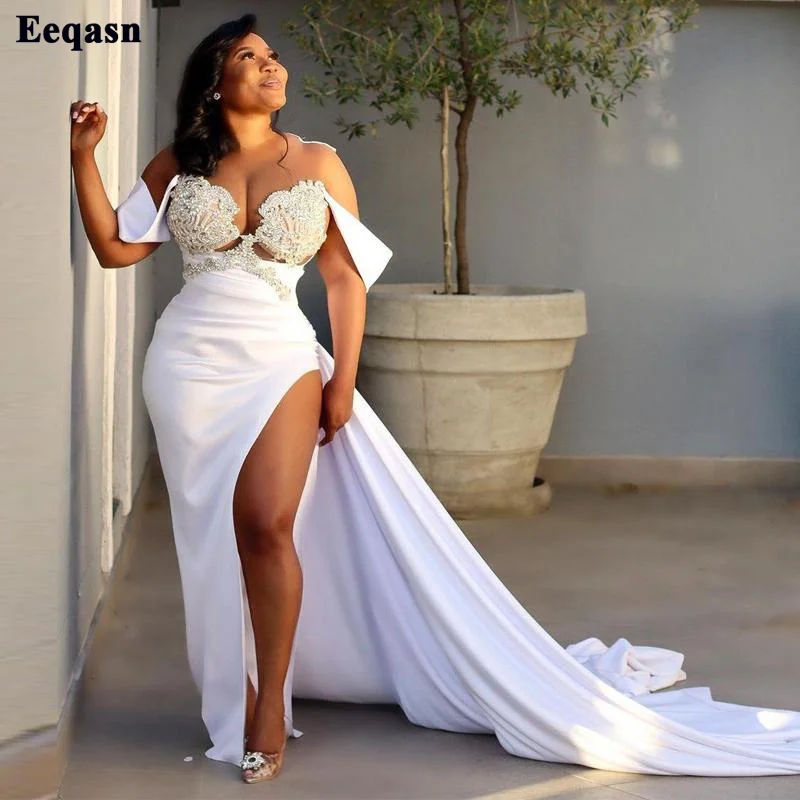 

Eeqasn White Mermaid Dubai Evening Party Gowns Appliques Lace Formal Party Dress Nude O-neck Saudi Arabia Lady Women Prom Dress