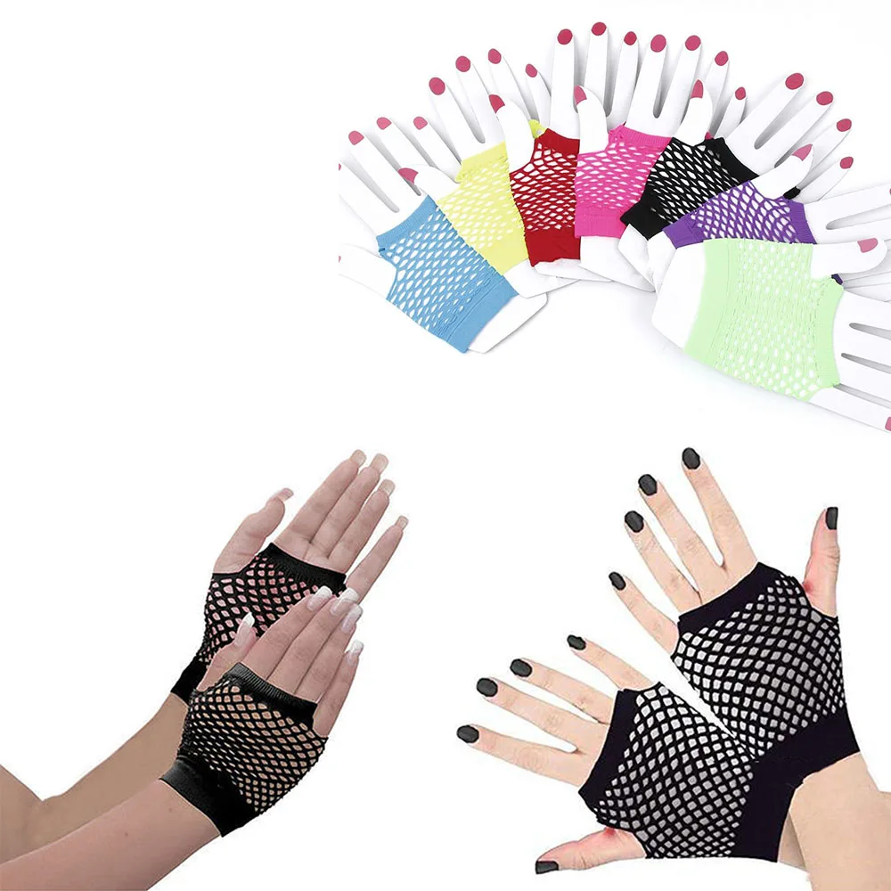 

High Quality Fingerless Short Fishnet Spandex Mesh Nylon Gloves Fish Net Costume Fancy Party Dance Club Supplies Multicolor Hot