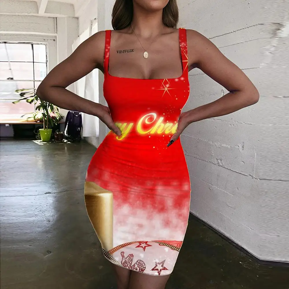 

KYKU Brand Christmas Dress Women New Year 3d Print Red Ladies Dresses Hip Hop Bodycon Dress Womens Clothing Club Vintage