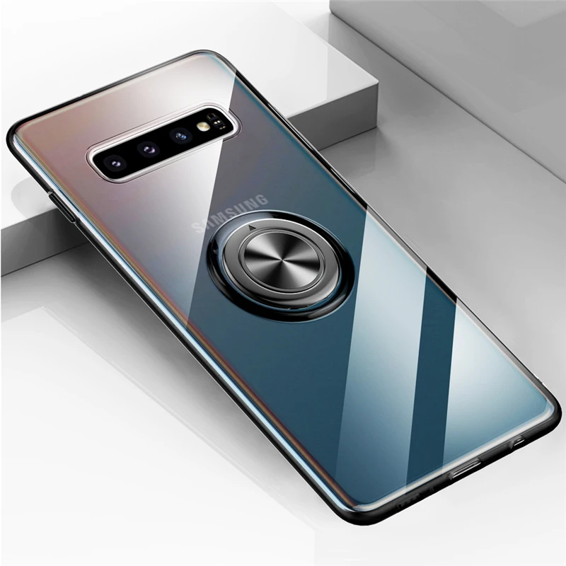 Прозрачный силиконовый чехол для телефона samsung Galaxy S10 Plus S10E E, противоударный чехол-подставка с кольцом для samsung S10 E, чехол