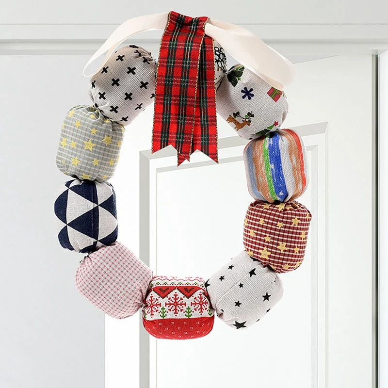 Artificial Christmas Fabric Art Wreath Cloth Garland Ornament For Front Door Wall Window Farmhouse Home Decoration | Дом и сад