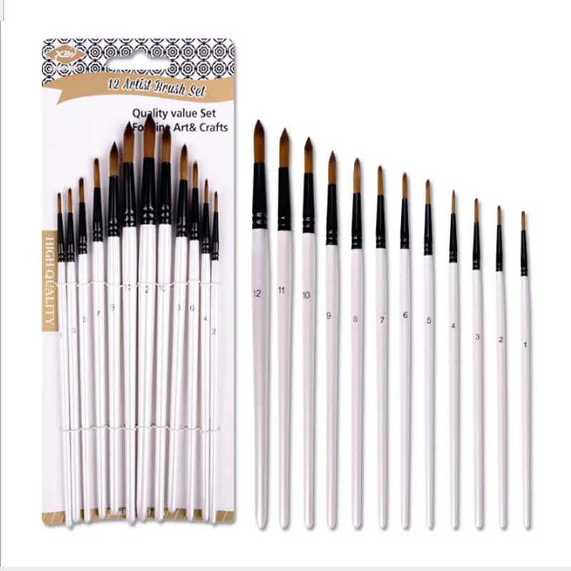 

12 pcs/set Nylon Hair Watercolor Paint Brush Pen Set for Learning DIY Wooden Handle Oil Nail Acrylic Painting Art Brushes Suppli