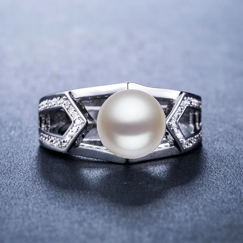 

JK Classic Wedding Anniversary Ring with Created White Pearl Luxury Valentines Gift Fashion Cocktail Party Rings for Women